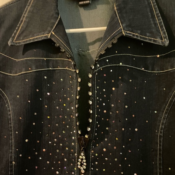 CHRISTINE ALEXANDER swarovoski bling jean jacket large EUC - Picture 2 of 7